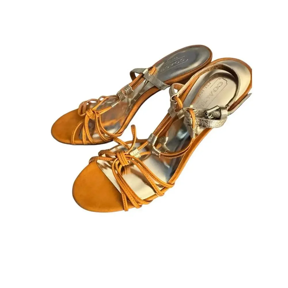 Coach Womens Brown Leather High‎ Straps Stiletto Heels Size 6 Y2K Chic - Picture 3 of 6